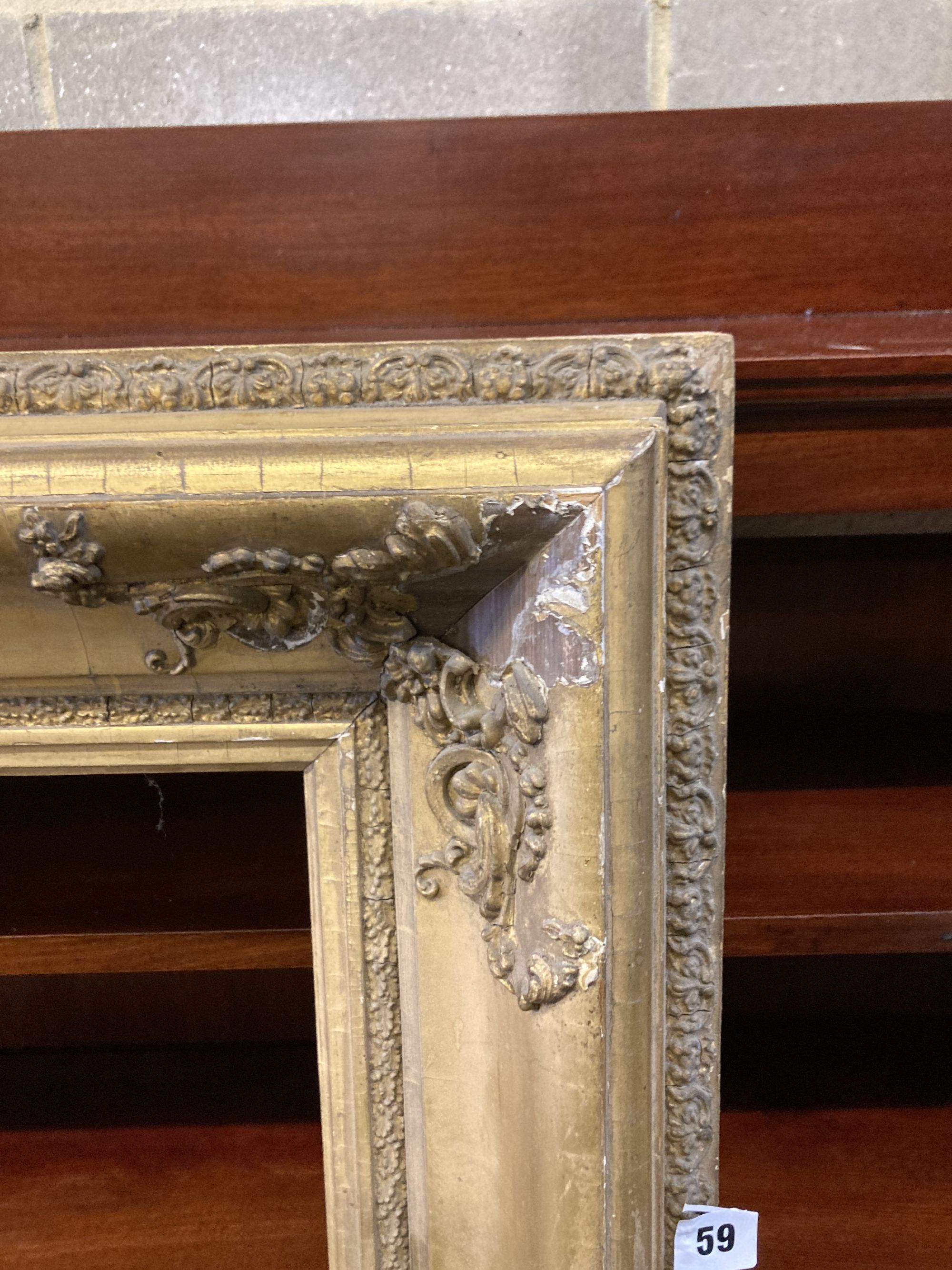 A Victorian gilt gesso rectangular picture frame, width 72cm, height 93cm